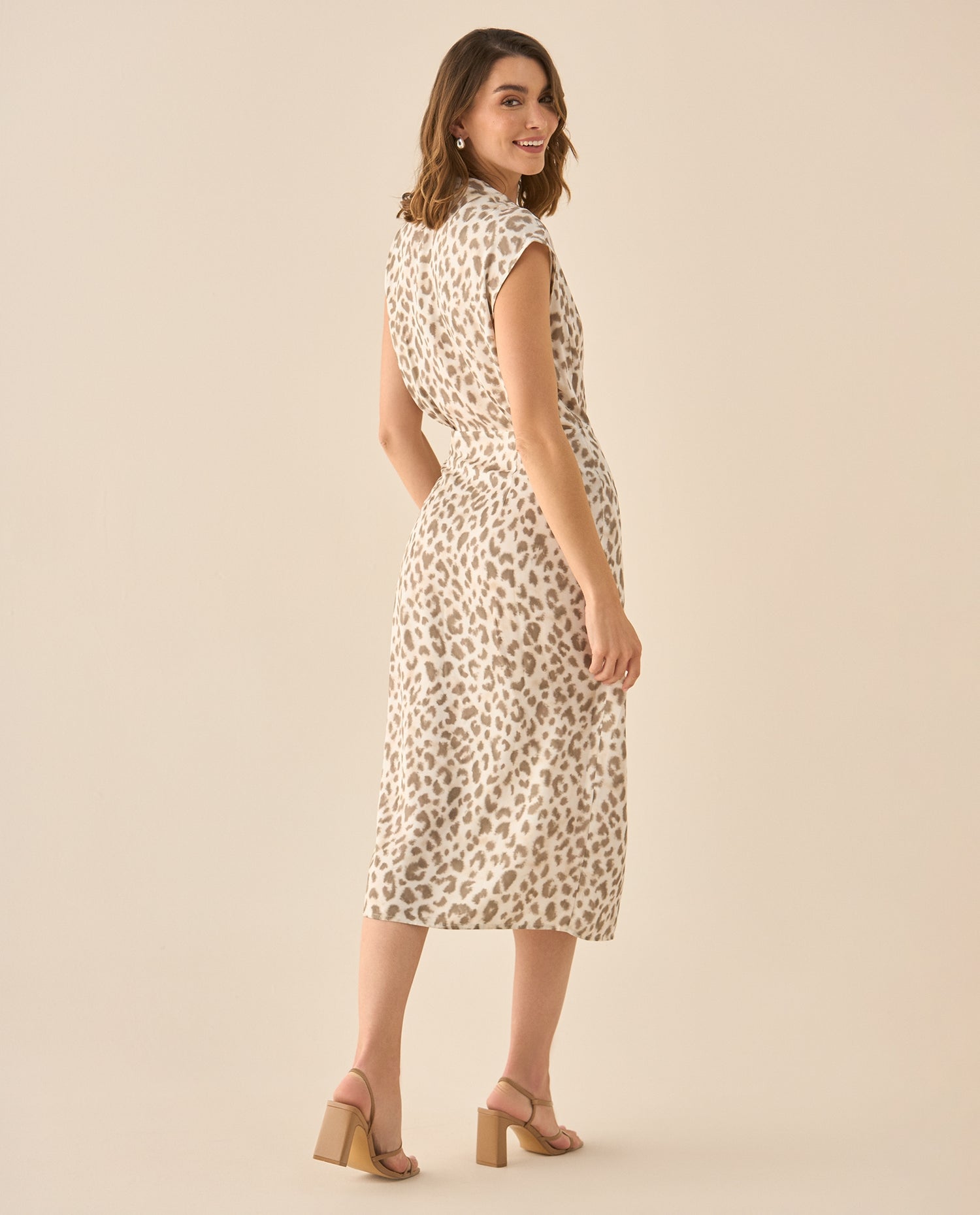 Vestido largo de estampado animal print para mujer  - Beige