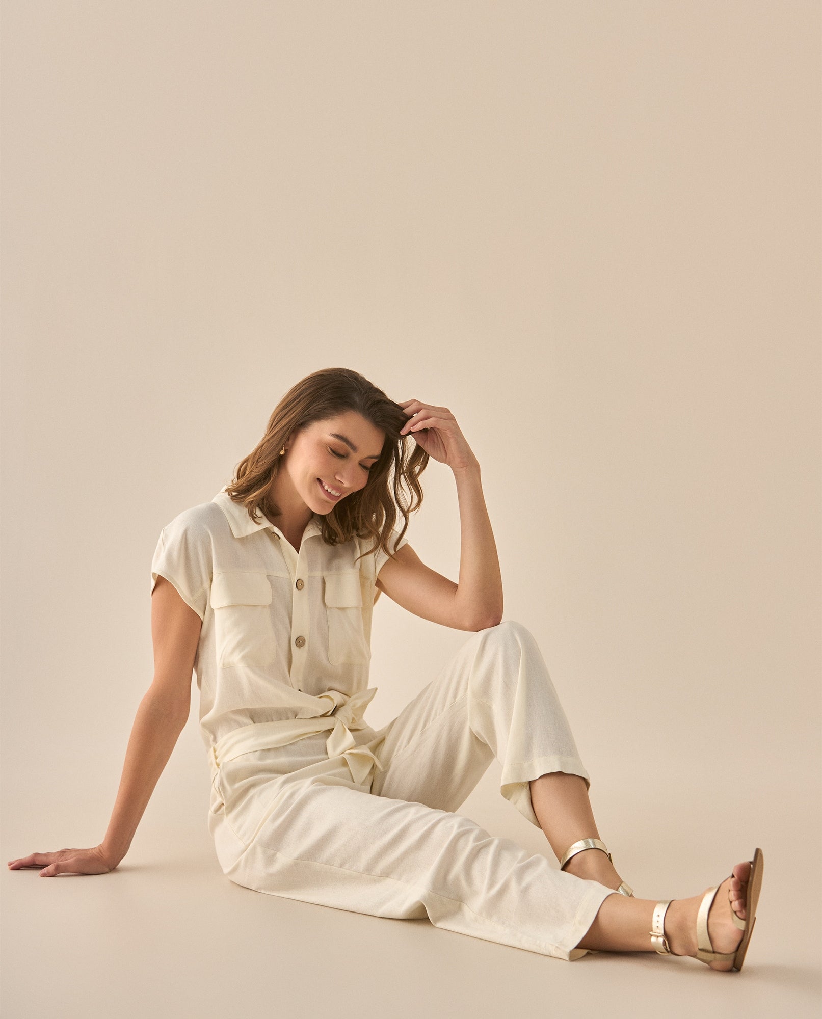 Enterizo de pantalón largo bota recta para mujer - Crudo 34_493G005_CRU110105_0