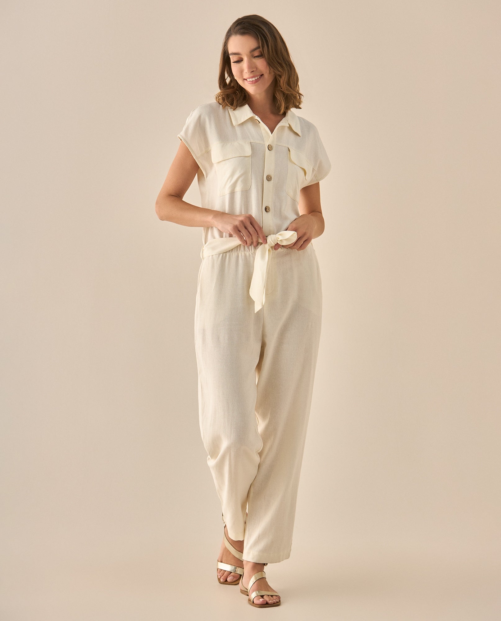 Enterizo de pantalón largo bota recta para mujer - Crudo 34_493G005_CRU110105_3