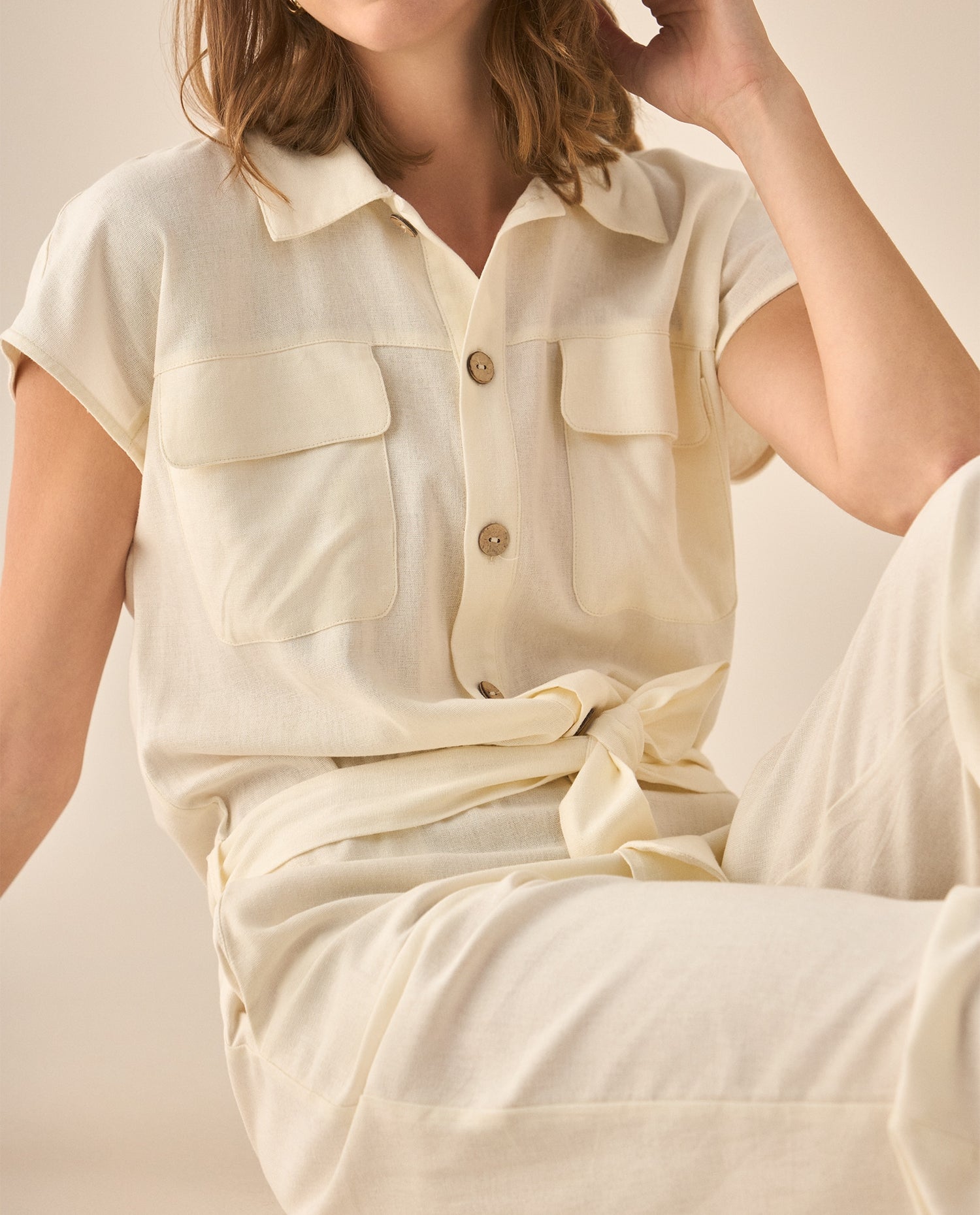 Enterizo de pantalón largo bota recta para mujer - Crudo