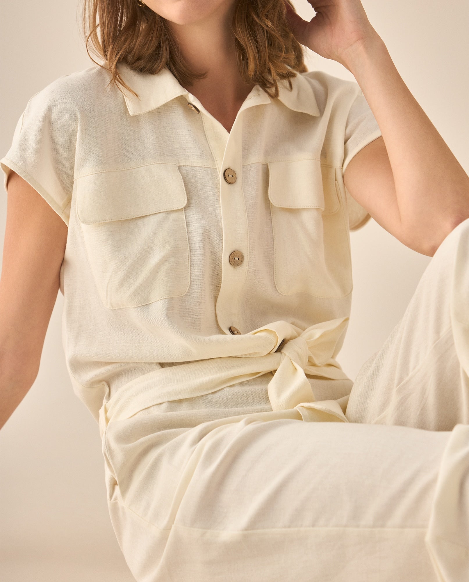 Enterizo de pantalón largo bota recta para mujer - Crudo 34_493G005_CRU110105_4