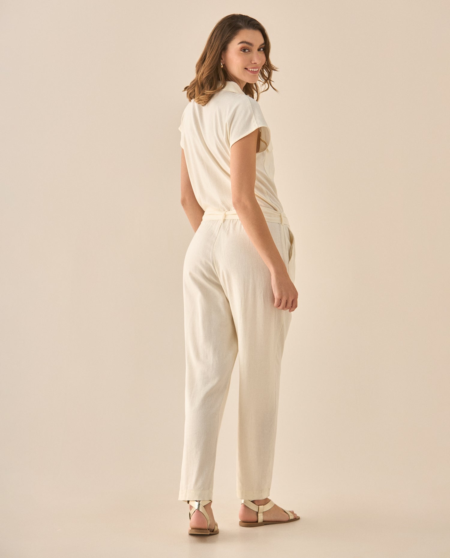 Enterizo de pantalón largo bota recta para mujer - Crudo