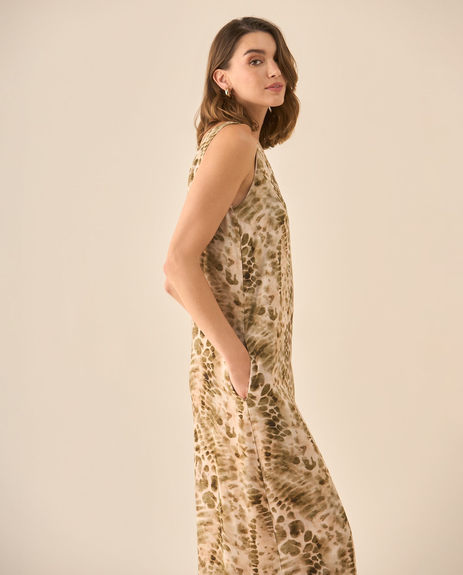 Vestido largo manga sisa de estampado abstracto para mujer  - Verde