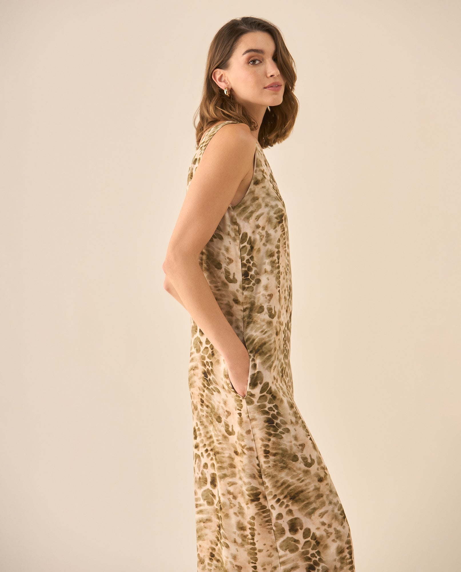 Vestido largo manga sisa de estampado abstracto para mujer  - Verde 34_493G006_VER170618_4