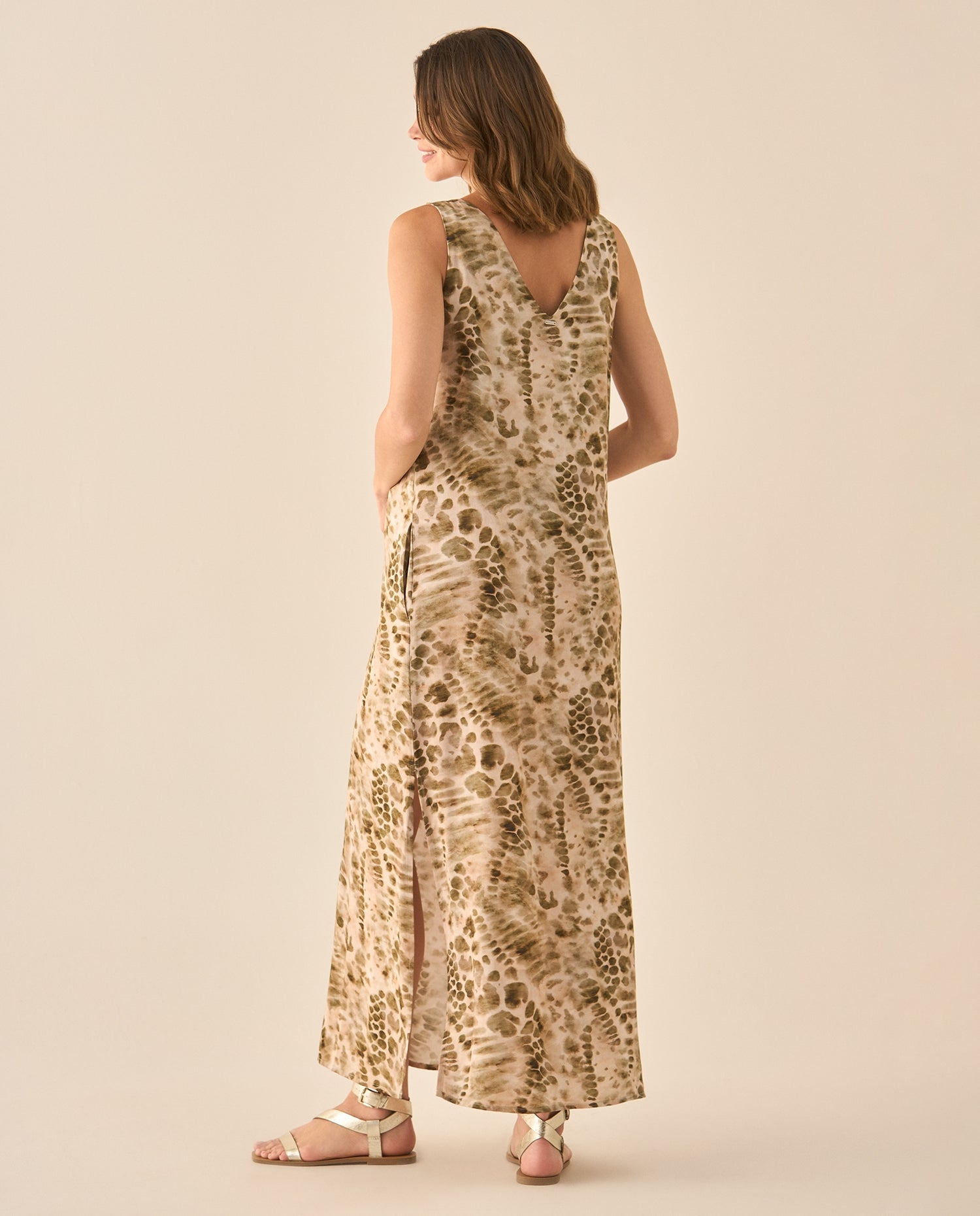 Vestido largo manga sisa de estampado abstracto para mujer  - Verde