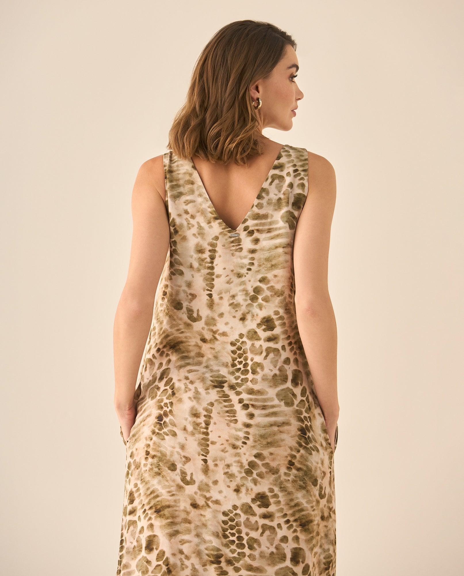 Vestido largo manga sisa de estampado abstracto para mujer  - Verde 34_493G006_VER170618_6