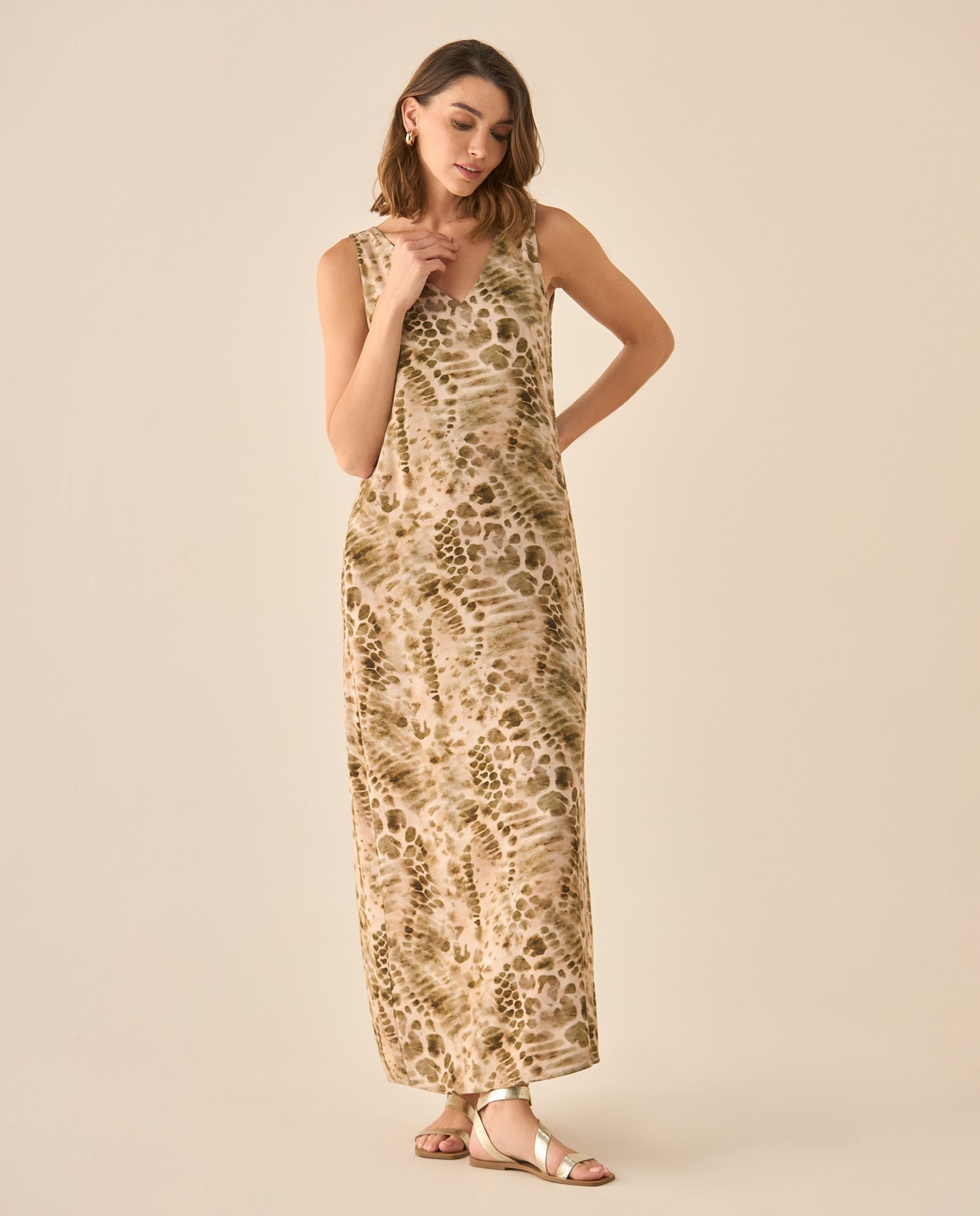 Vestido largo manga sisa de estampado abstracto para mujer  - Verde
