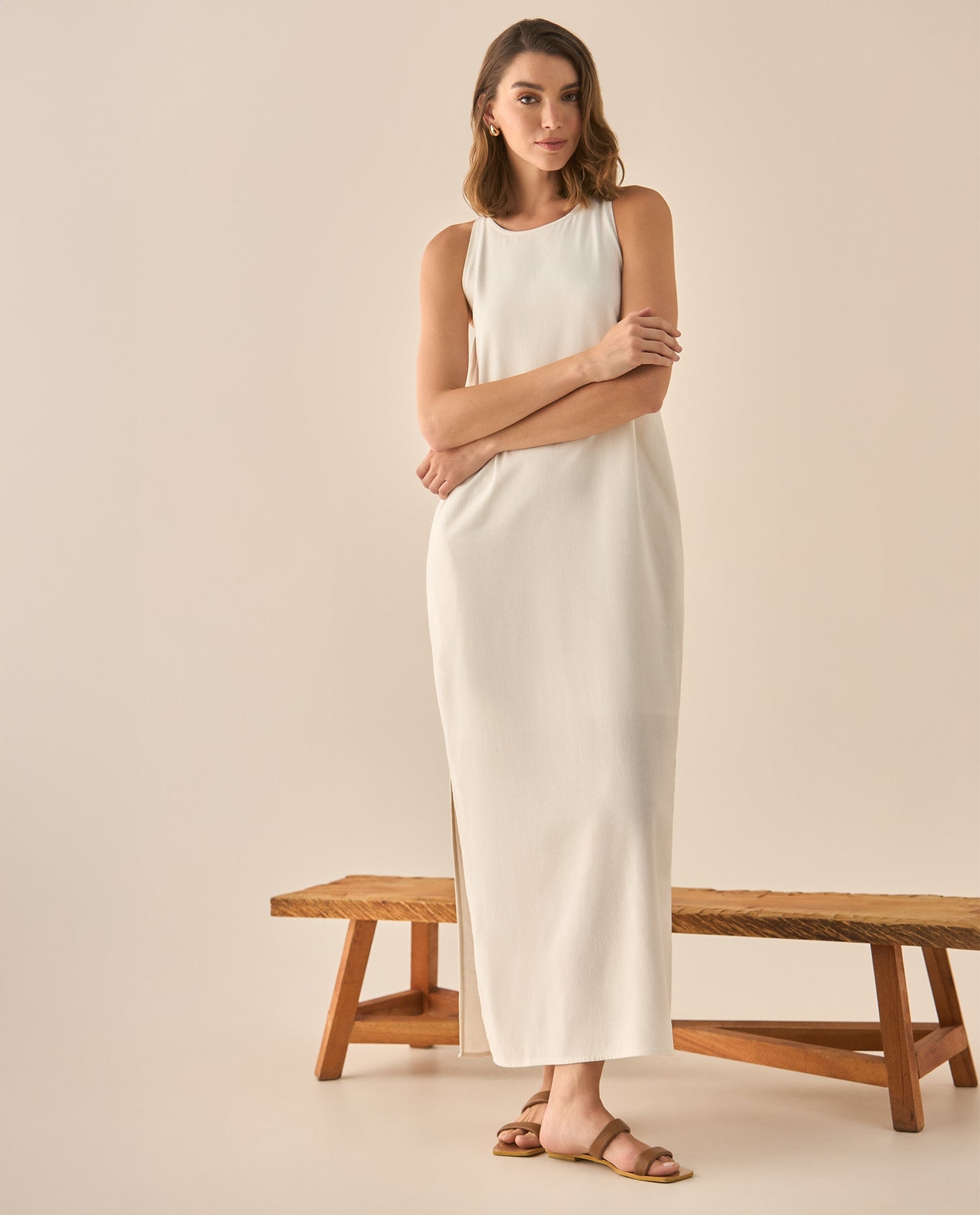 Vestido largo manga sisa para mujer - Crudo