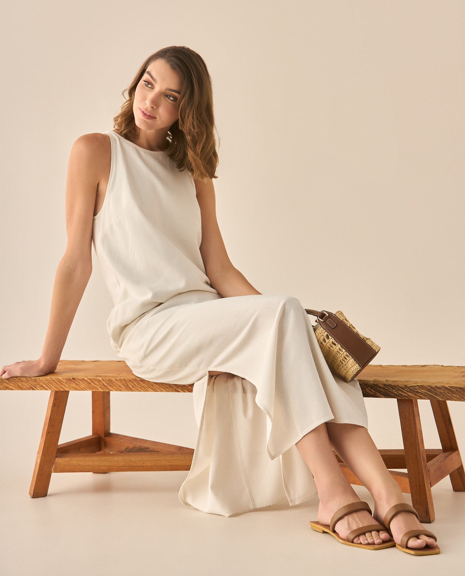 Vestido largo manga sisa para mujer - Crudo