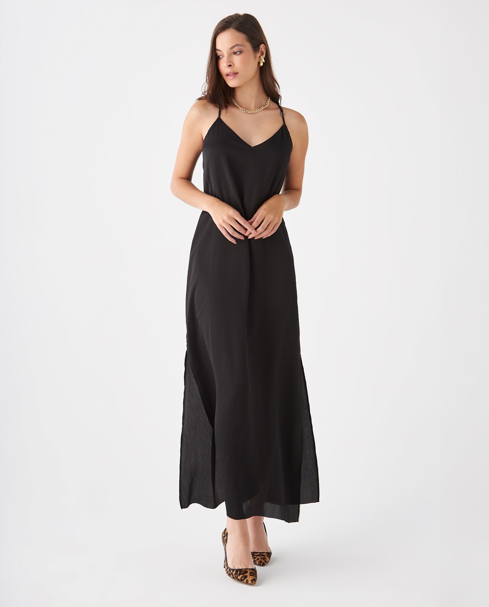 Vestido largo con brillo sutil para mujer - Negro 34_499F004_NEG190303_0