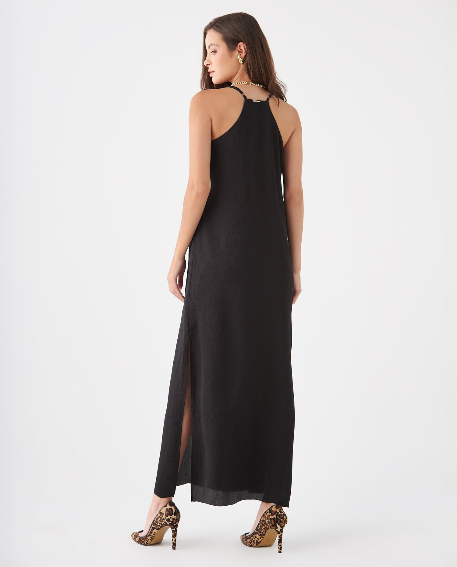 Vestido largo con brillo sutil para mujer - Negro