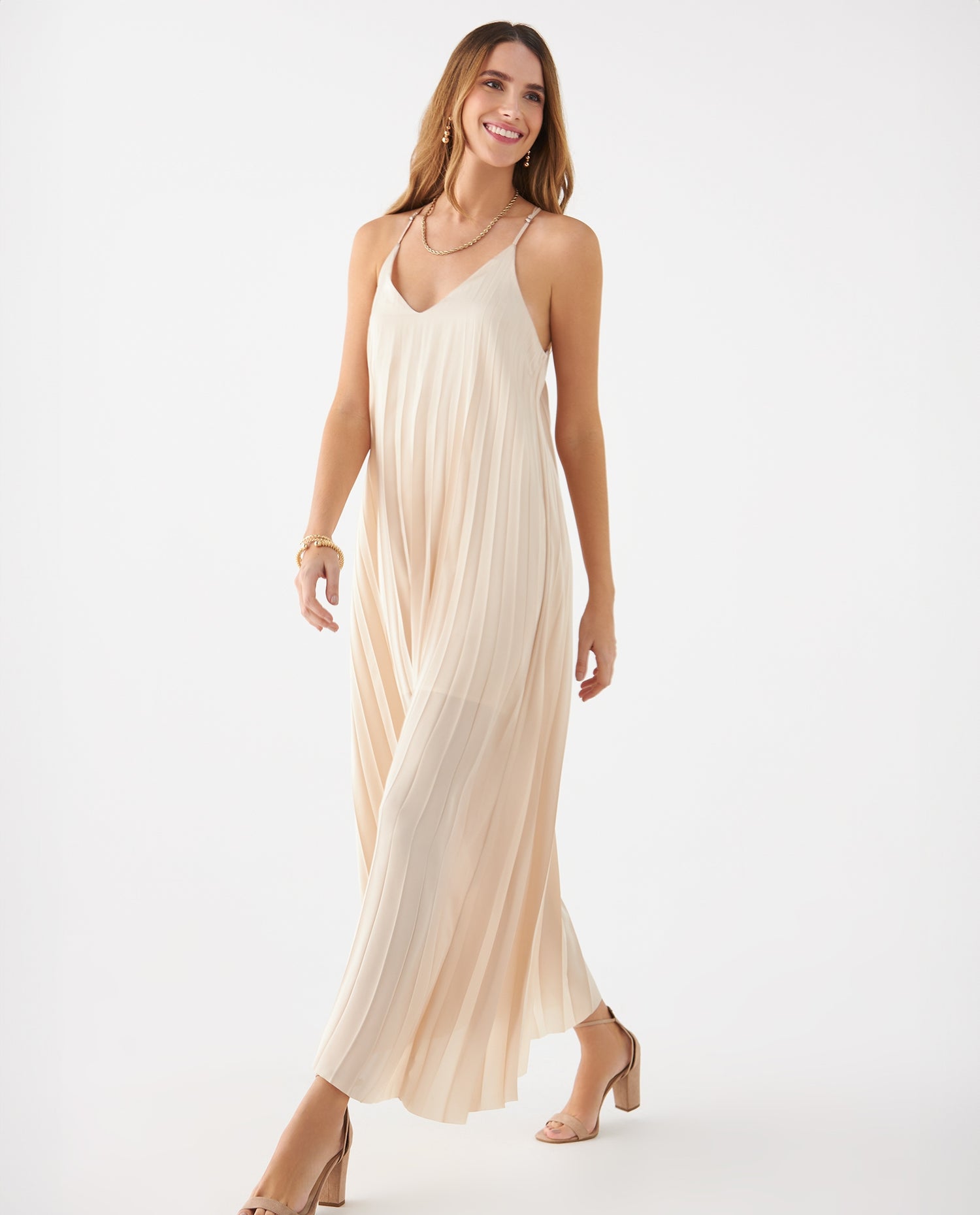 Vestido de tela plisada para mujer - Amarillo