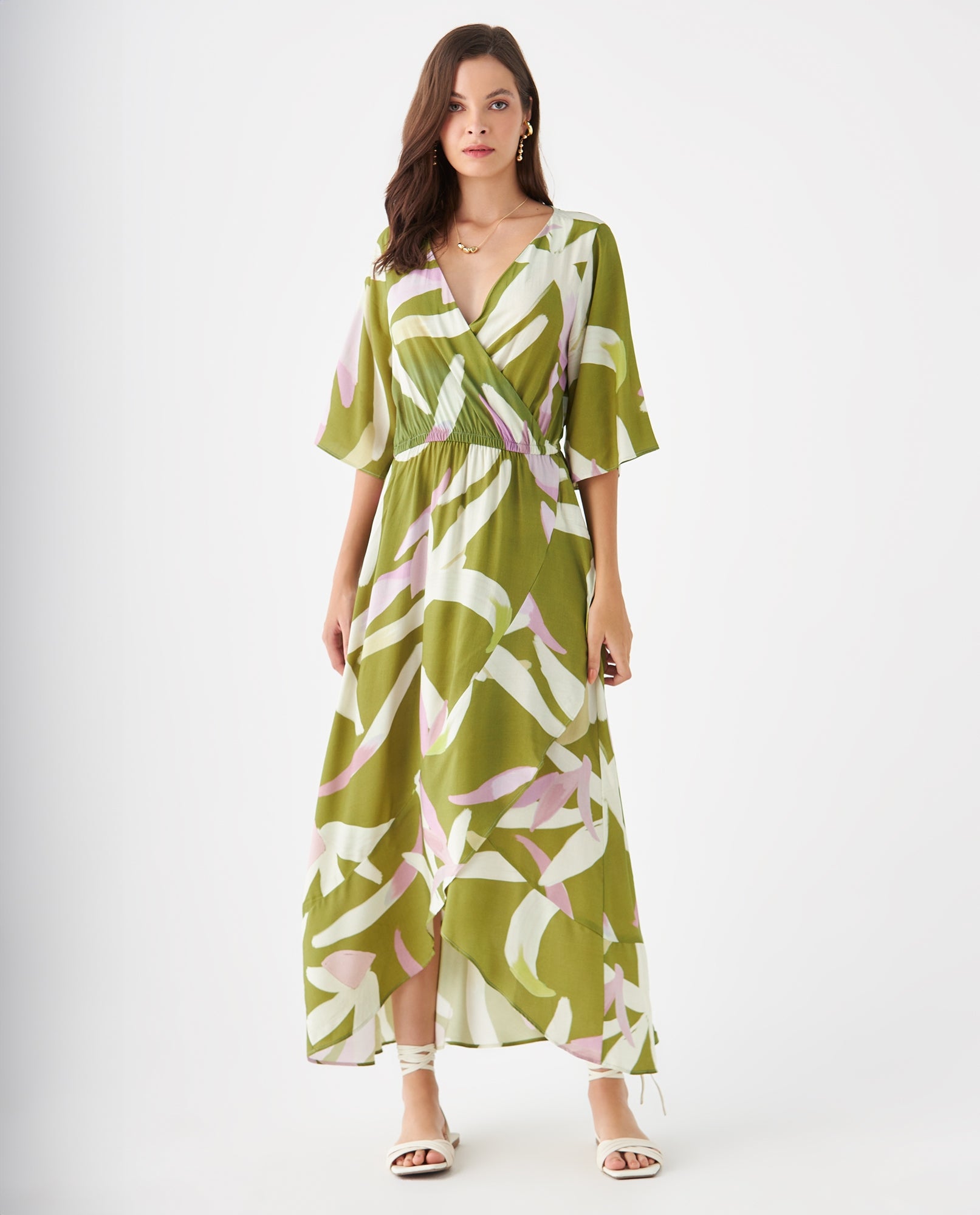 Vestido con diseño cruzado estampado para mujer - Verde 34_499F015_VER150531_0