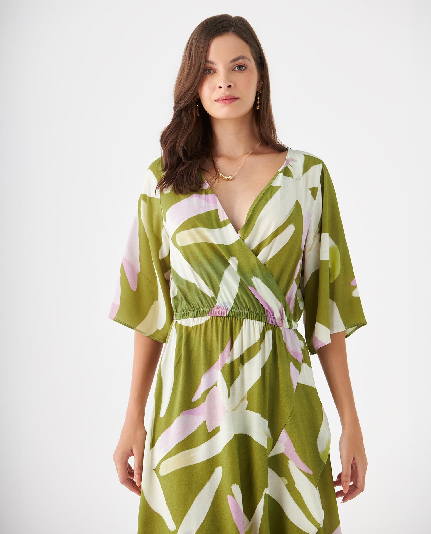 Vestido con diseño cruzado estampado para mujer - Verde