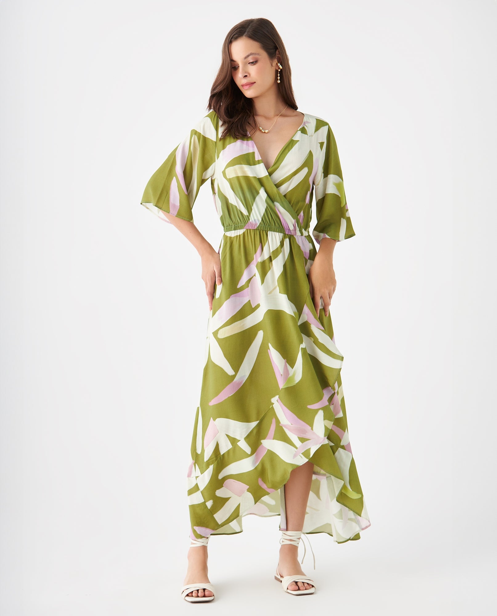 Vestido con diseño cruzado estampado para mujer - Verde 34_499F015_VER150531_5