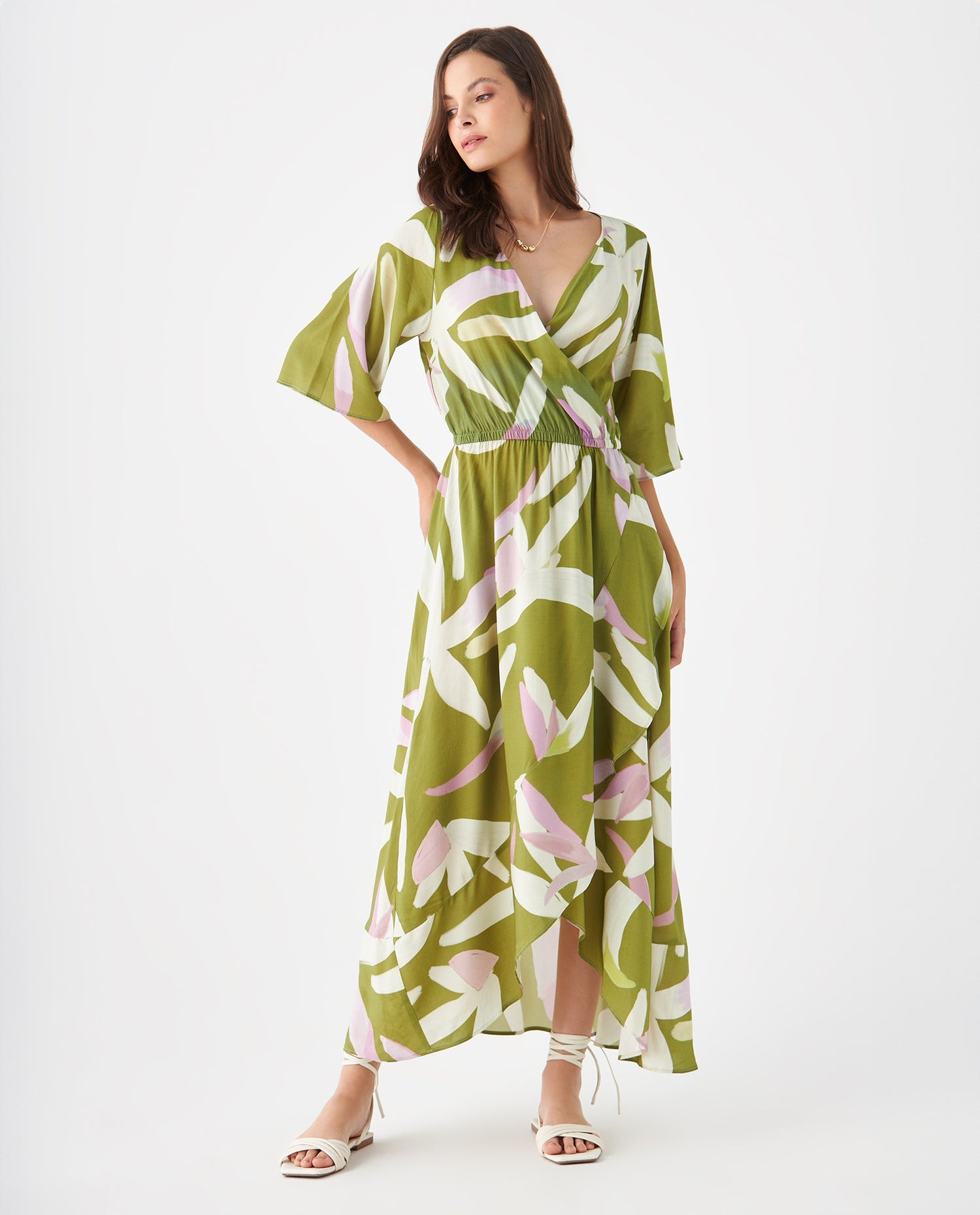 Vestido con diseño cruzado estampado para mujer - Verde