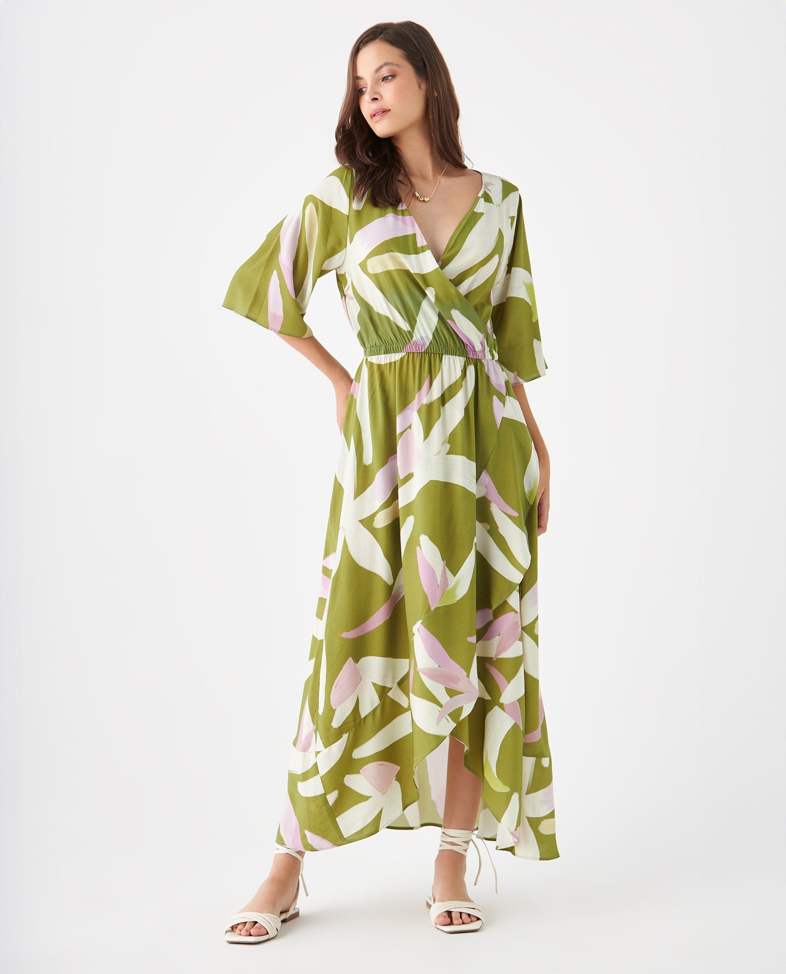 Vestido con diseño cruzado estampado para mujer - Verde 34_499F015_VER150531_6