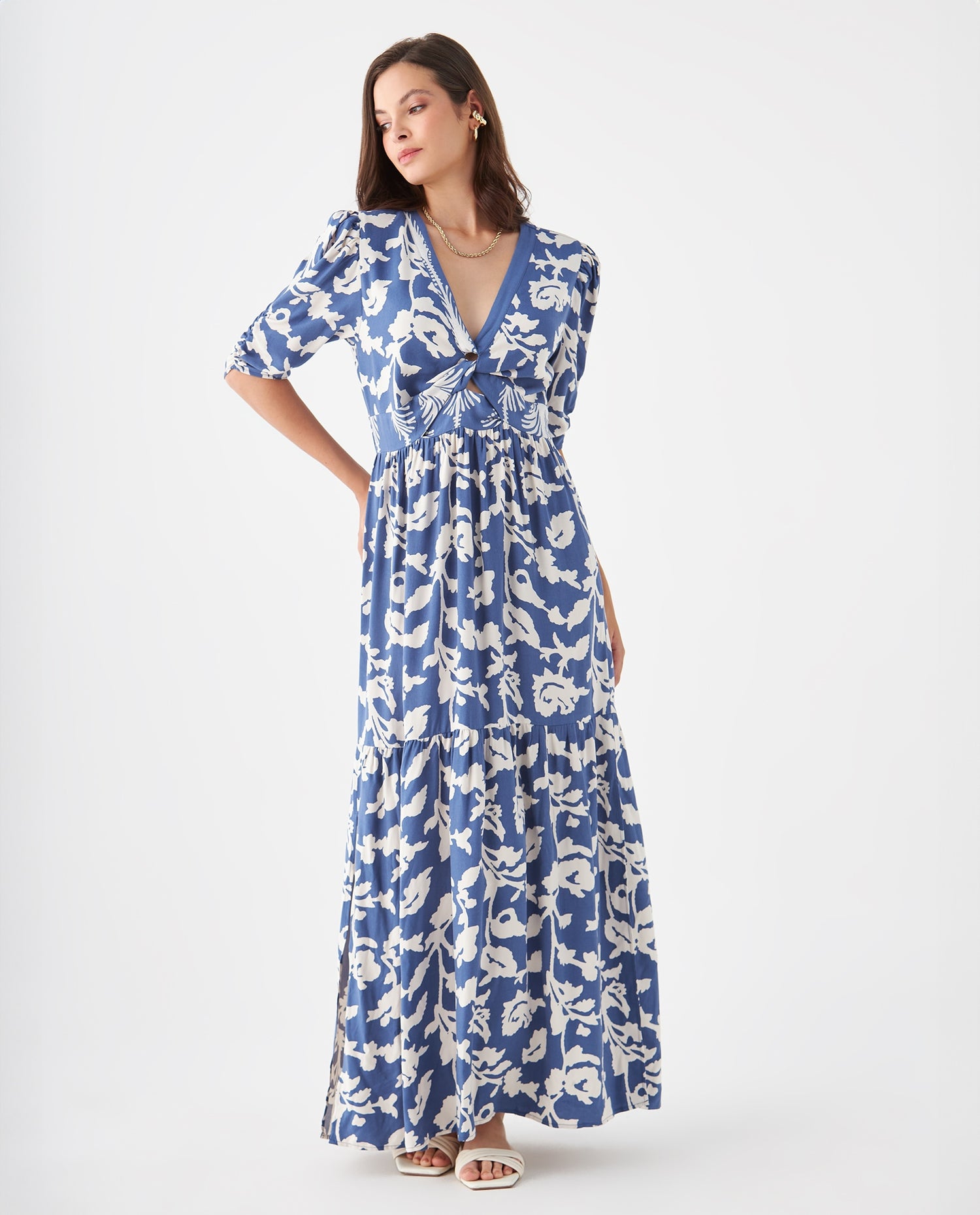 Vestido anudado en escote para mujer - Azul