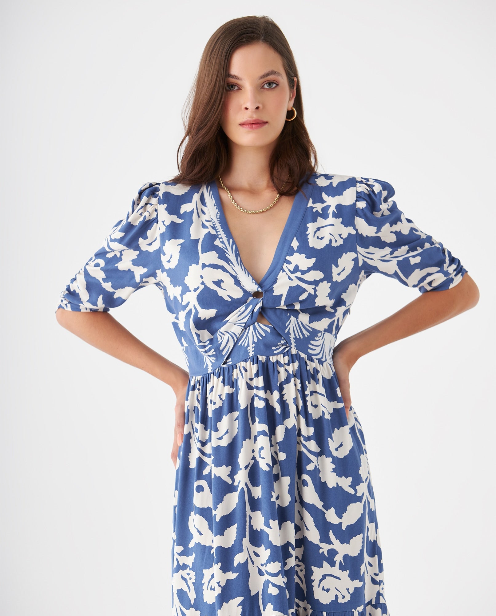 Vestido anudado en escote para mujer - Azul 34_499F020_AZU194044_3