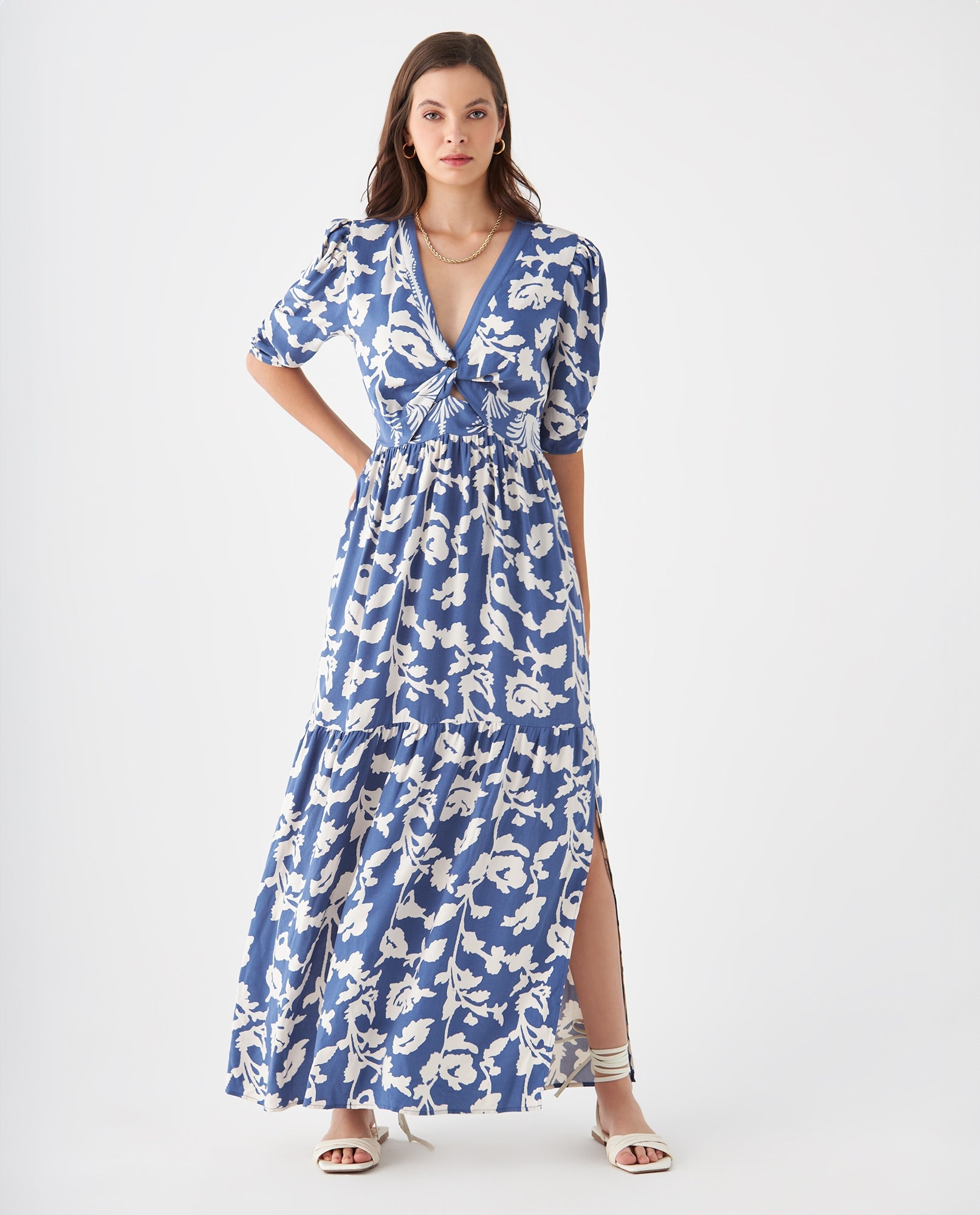 Vestido anudado en escote para mujer - Azul 34_499F020_AZU194044_6