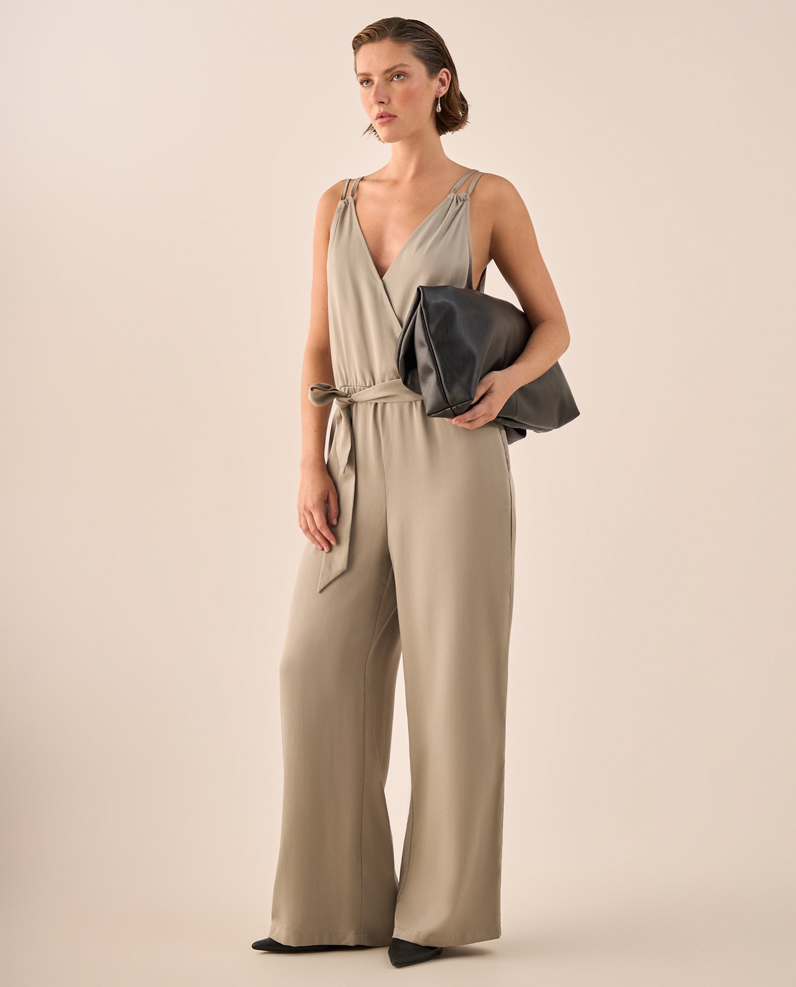Enterizo Cruzado Beige con Tirantes Ajustables - Café 34_499G001_CAF160205_0