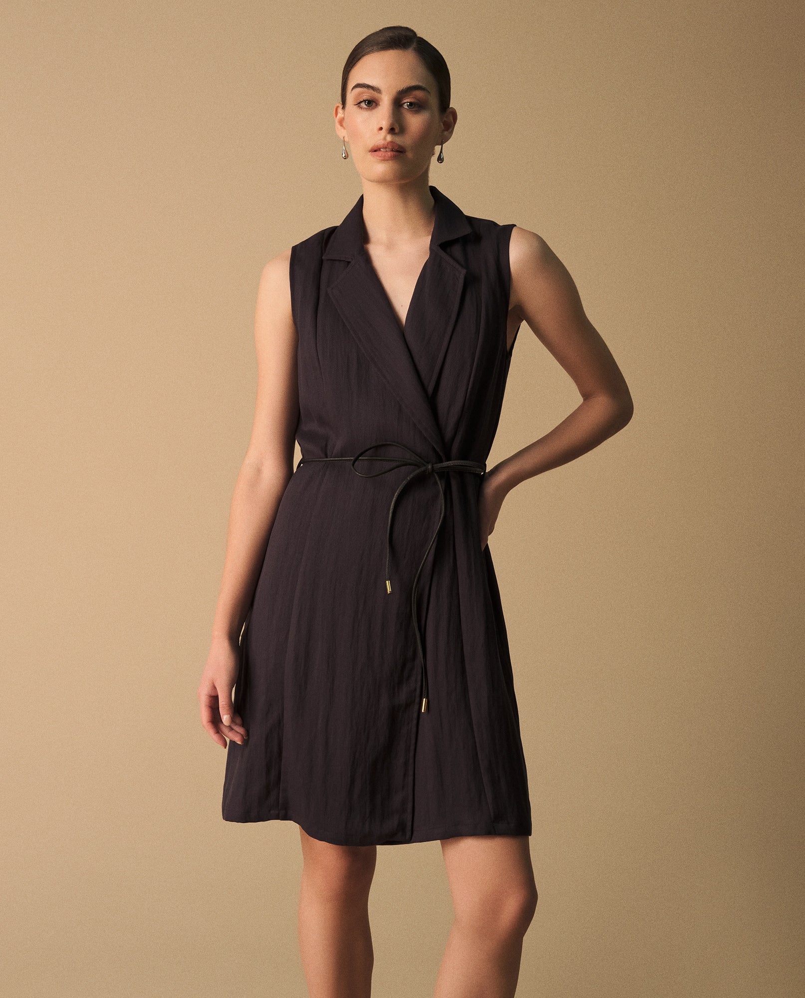 Vestido Wrap Azul Marino con Cinturón Dorado - Azul 34_499G002_AZU193924_0