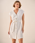 Vestido Camisero Rayas Doradas Premium - Blanco