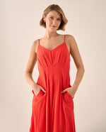 Vestido Midi Rojo con Pliegues Estructurados - Rojo