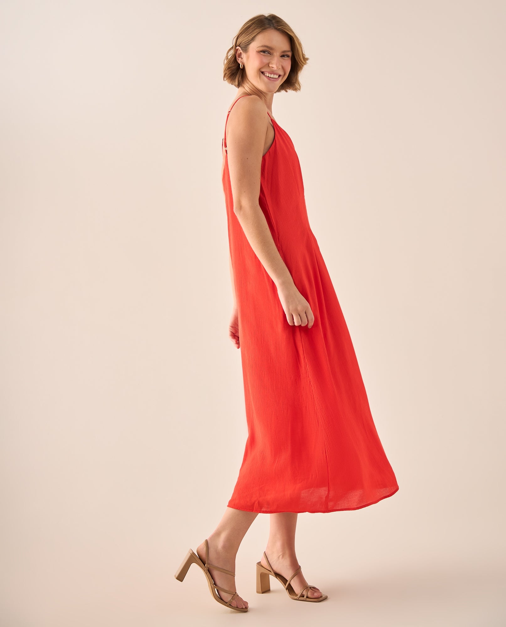 Vestido Midi Rojo con Pliegues Estructurados - Rojo 34_499G006_ROJ181551_4