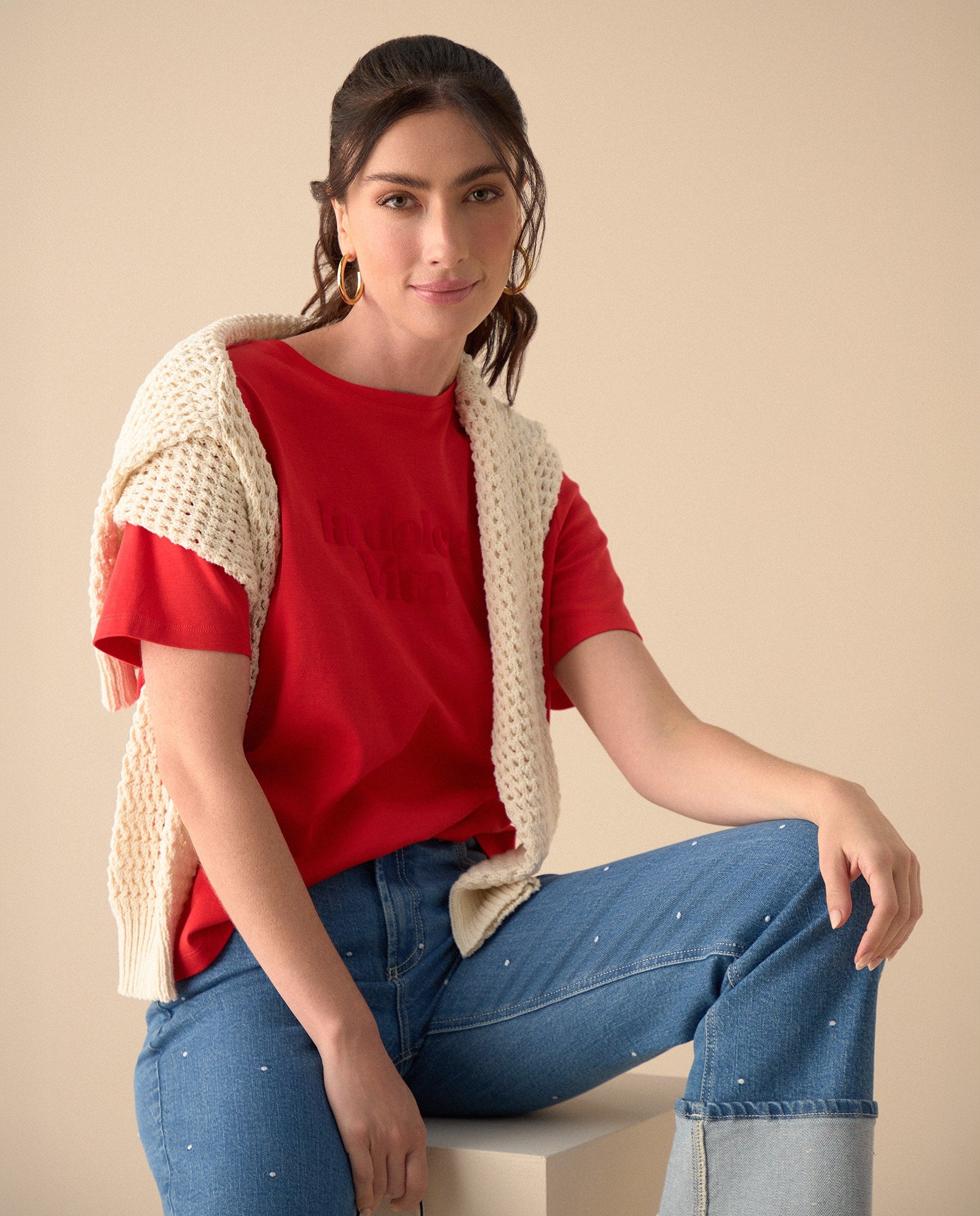 Camiseta con textura para mujer - Rojo 34_601G004_ROJ181763_0
