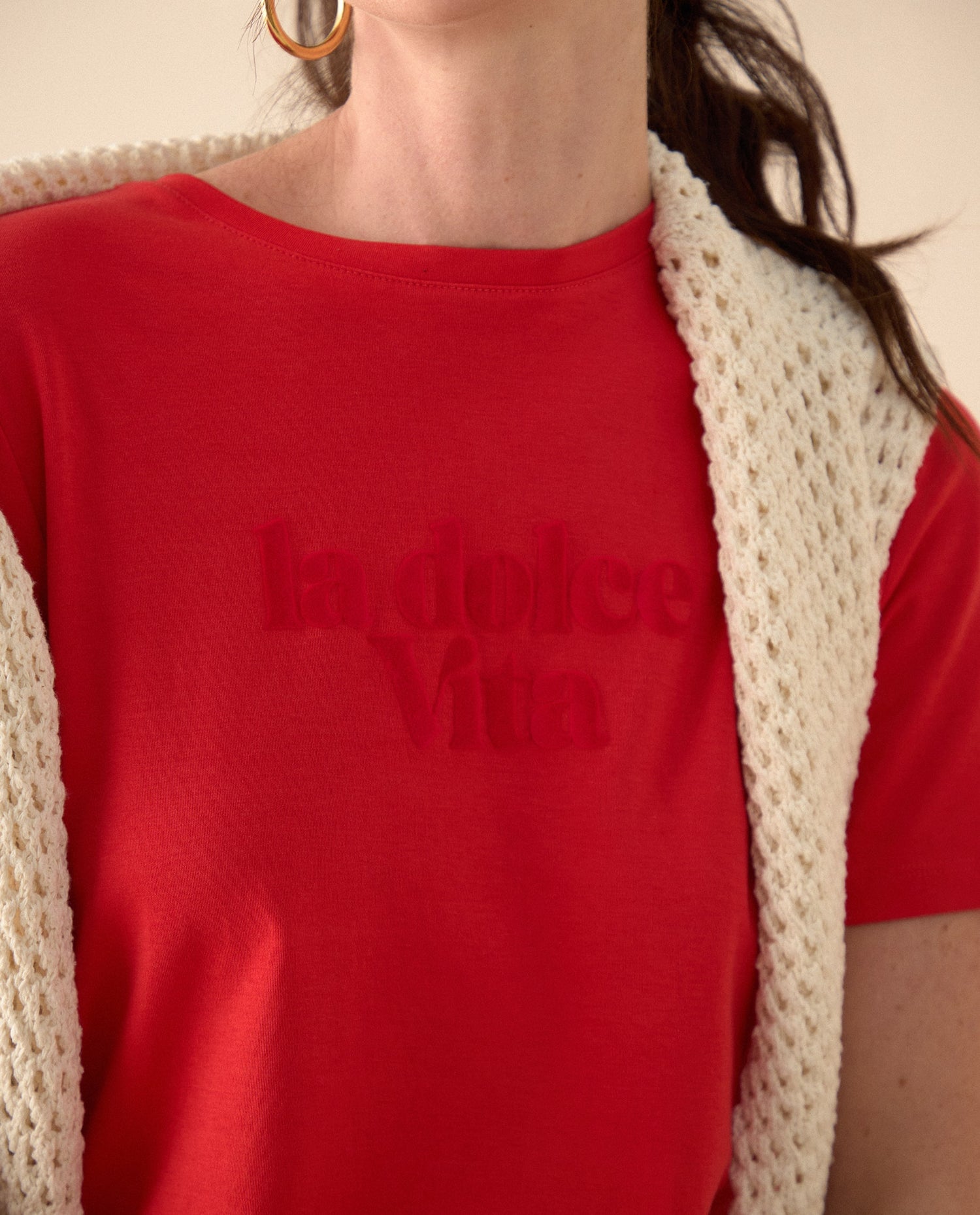 Camiseta con textura para mujer - Rojo