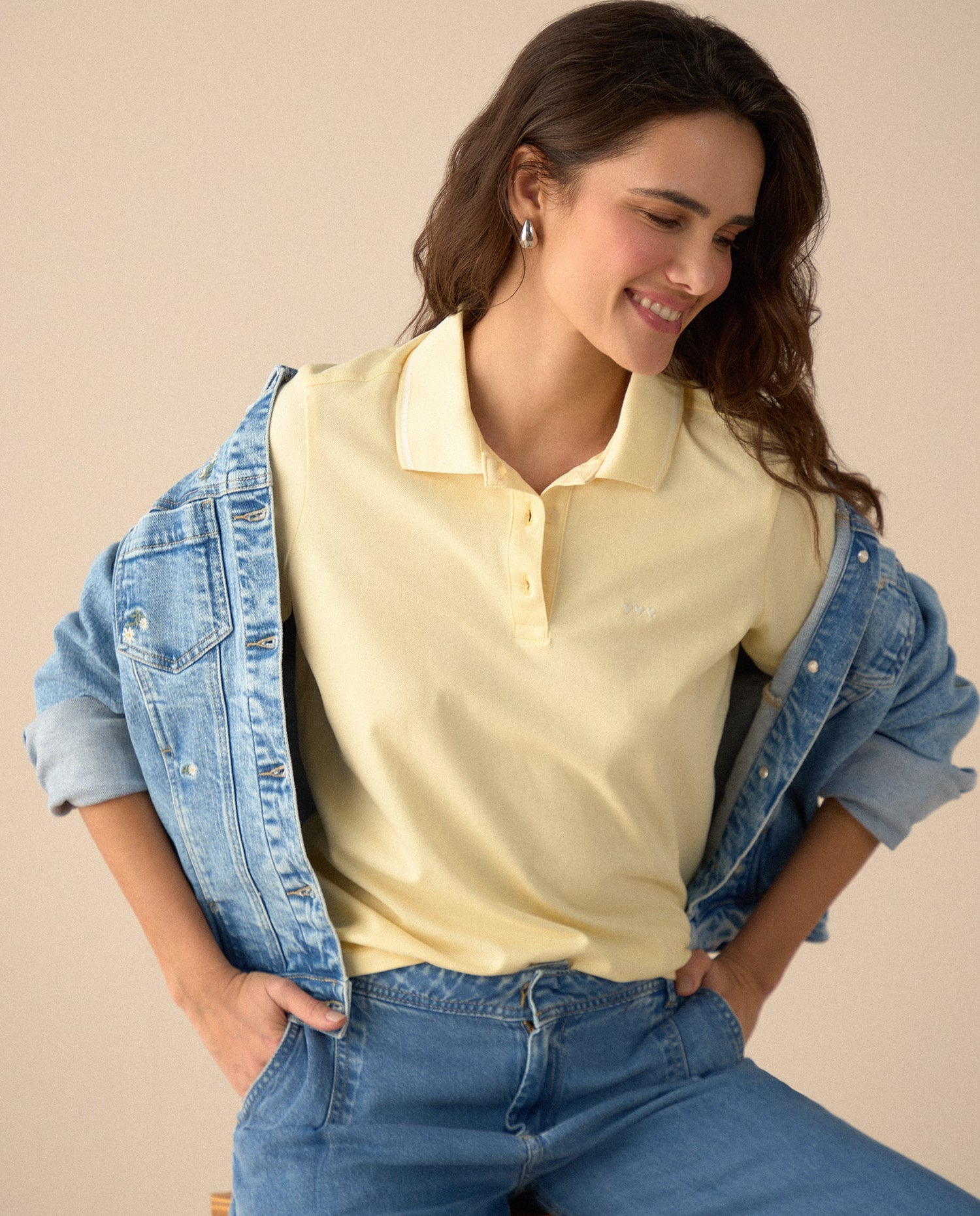 Camiseta polo con mini print - Amarillo