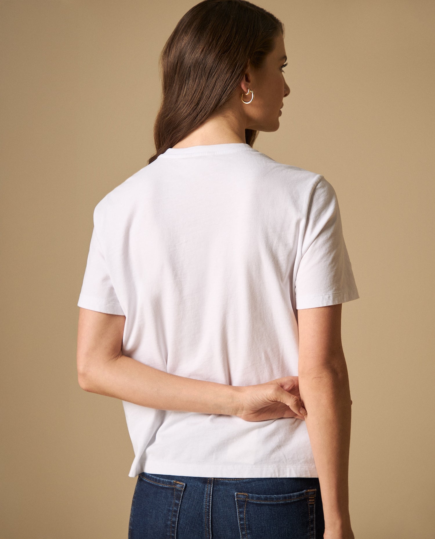 Camiseta manga corta con bordado en pecho - Blanco