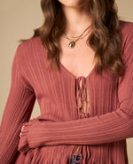 Camiseta tejida con detalle bordado cuello redondo - Rosa