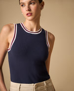 Camiseta bordada manga corta cuello redondo - Azul