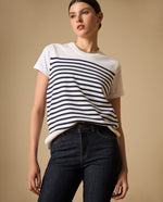 Camiseta bordada manga corta cuello redondo - Crudo