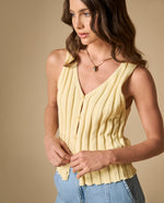 Camiseta tejida con bordado cuello redondo - Amarillo