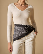Camiseta bordada manga corta cuello redondo - Beige