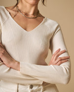 Camiseta bordada manga corta cuello redondo - Beige