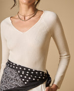 Camiseta bordada manga corta cuello redondo - Beige