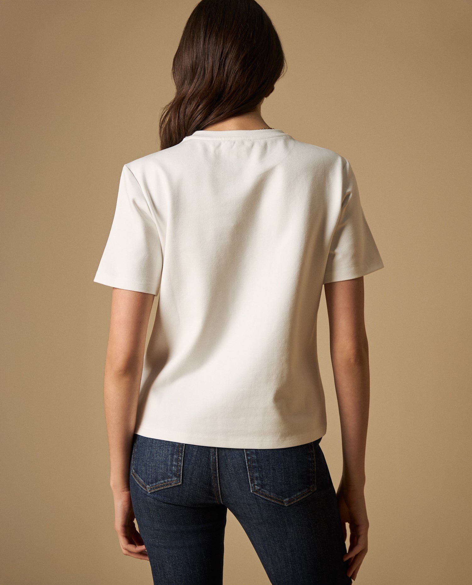 Camiseta con bordado floral manga corta - Crudo
