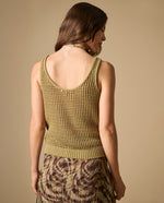 Camiseta tejida off shoulder con detalles de brillo - Verde