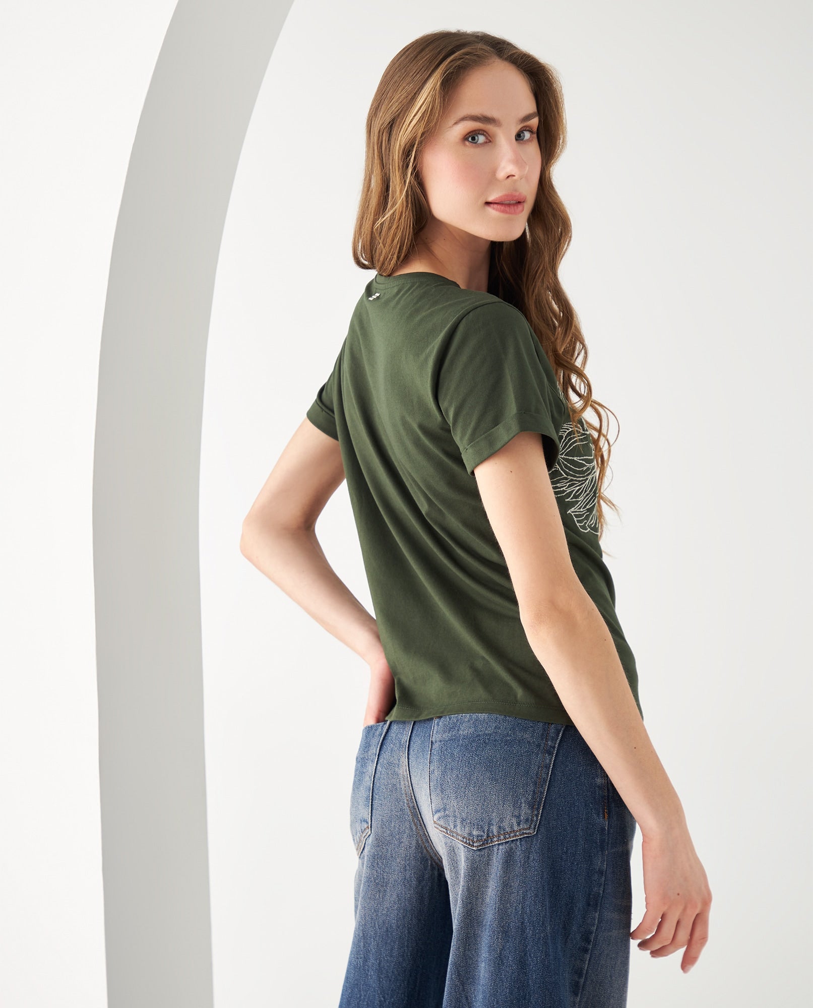 Camiseta con bordado en frente para mujer - Verde 34_602F006_VER185338_3