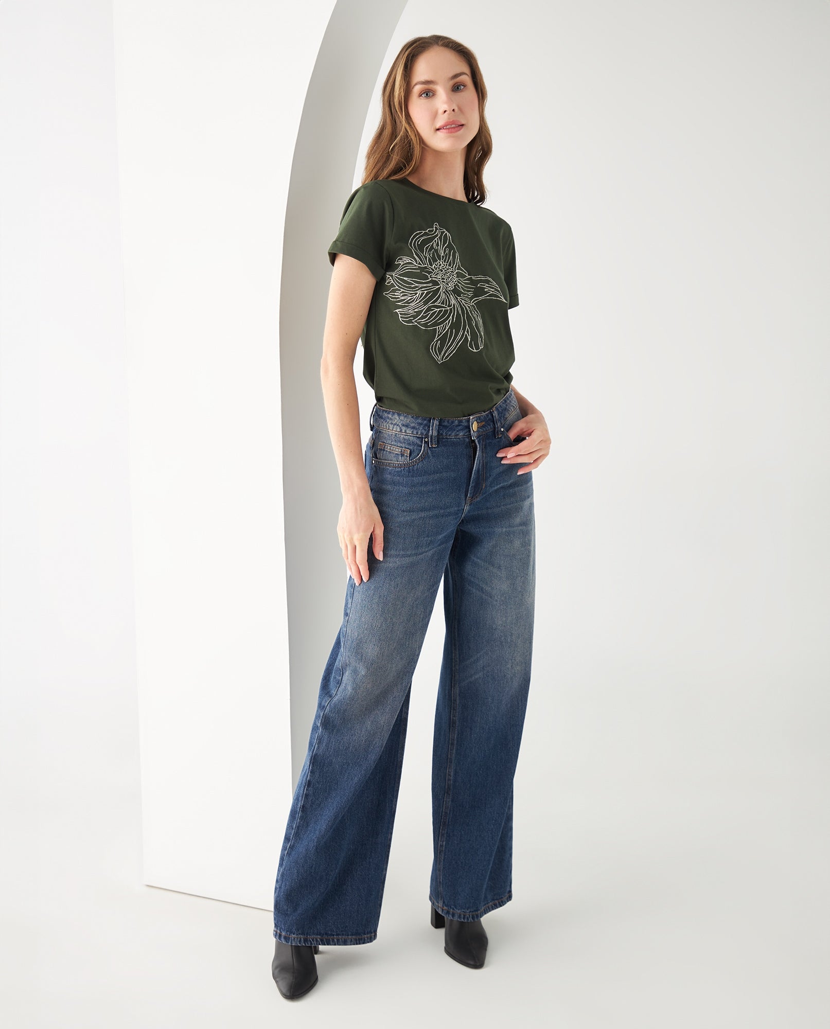Camiseta con bordado en frente para mujer - Verde 34_602F006_VER185338_6