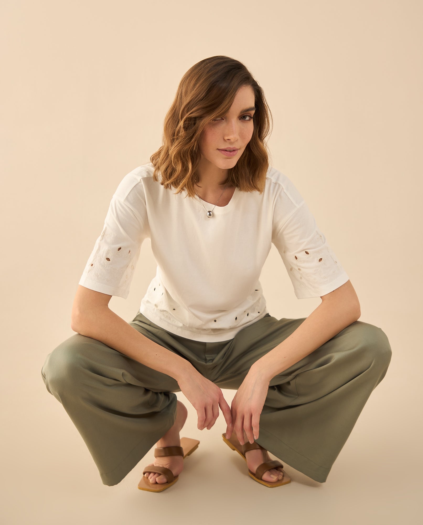 Camiseta con detalles desagujados para mujer - Blanco 34_602G001_BLA114202_0