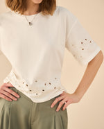 Camiseta con detalles desagujados para mujer - Blanco