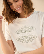 Camiseta estampada con apliques para mujer - Blanco