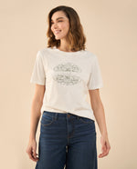 Camiseta estampada con apliques para mujer - Blanco