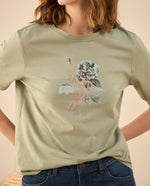 Camiseta estampada con apliques para mujer - Verde