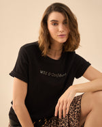 Camiseta con apliques en frente para mujer - Negro